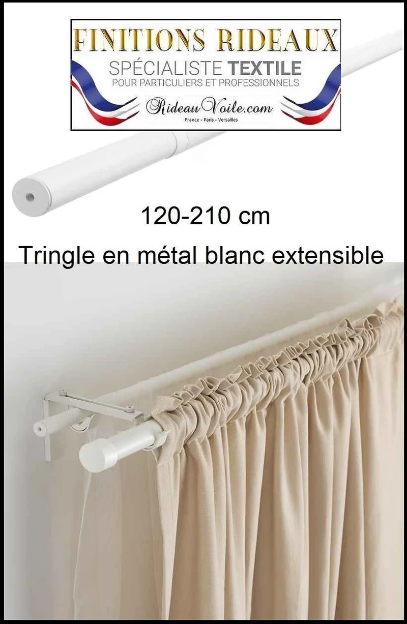Tringles barres blanc métal réglables 120 à 210cm support rideaux