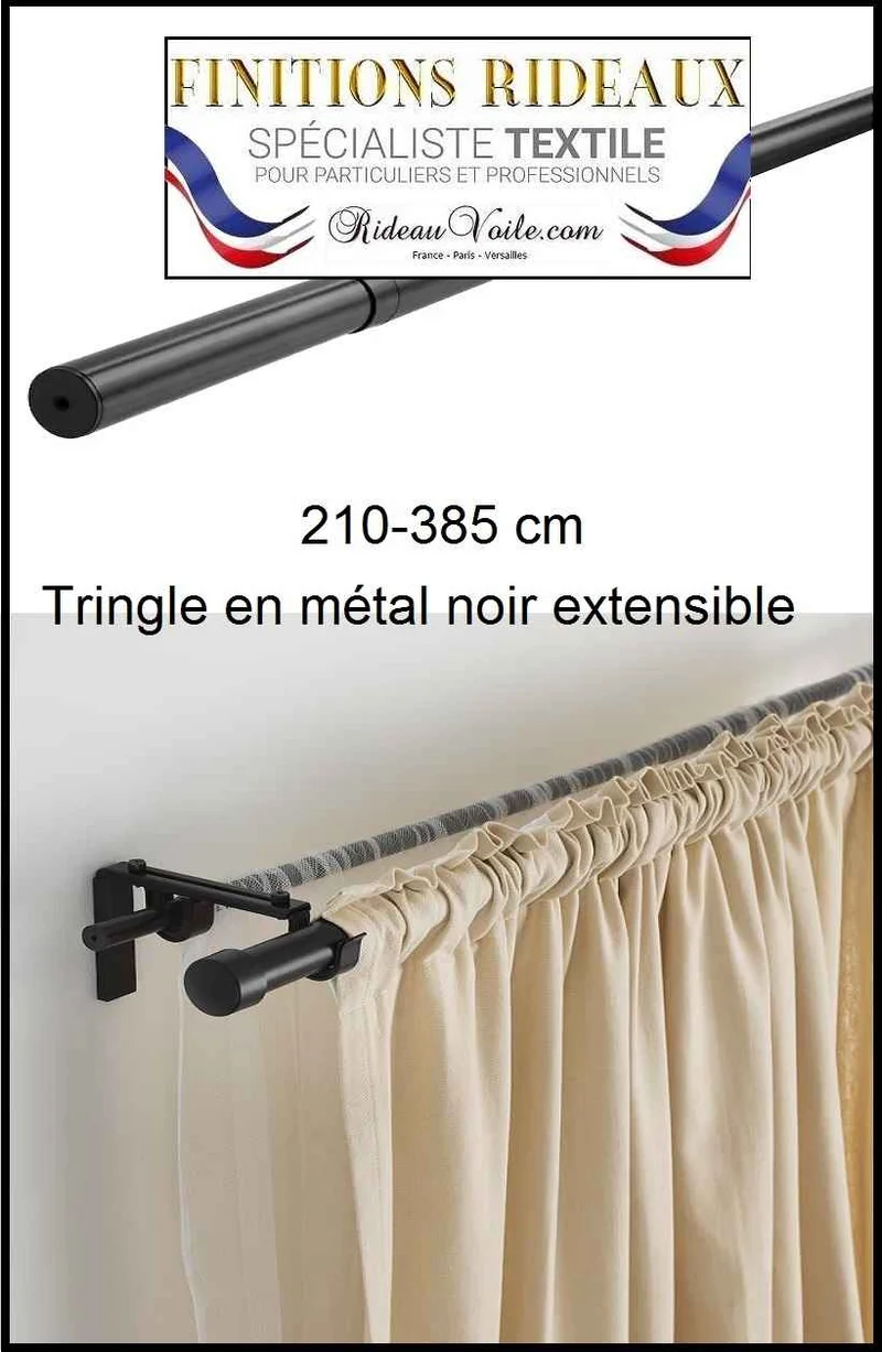 Tringles barres Noir métal réglables 210 à 385cm support rideaux