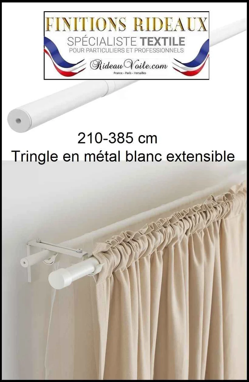 Tringles barres blanc métal réglables 210 à 385cm support rideaux