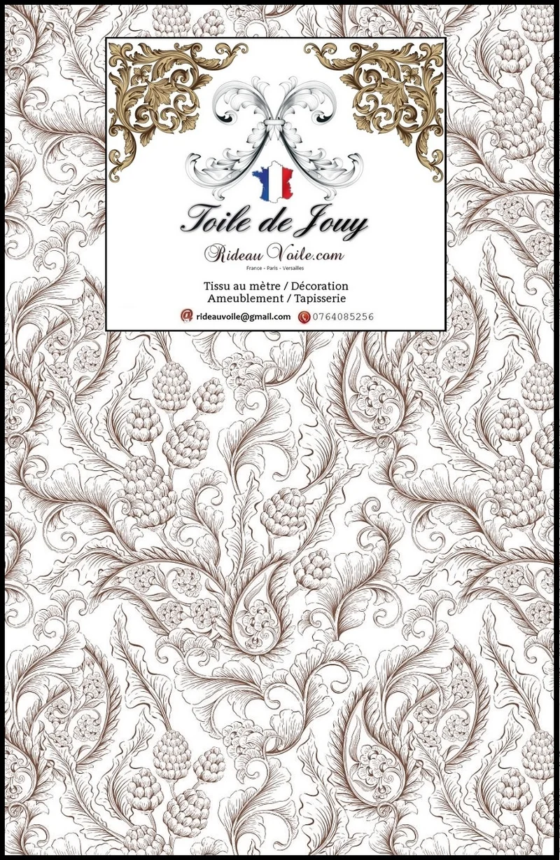 Toile de Jouy Marron ameublement motif Paisley Indiennes cachemire