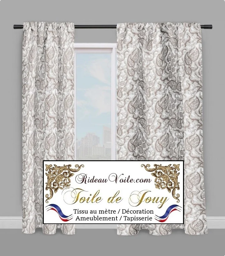 Toile de Jouy Marron ameublement motif Paisley Indiennes cachemire
