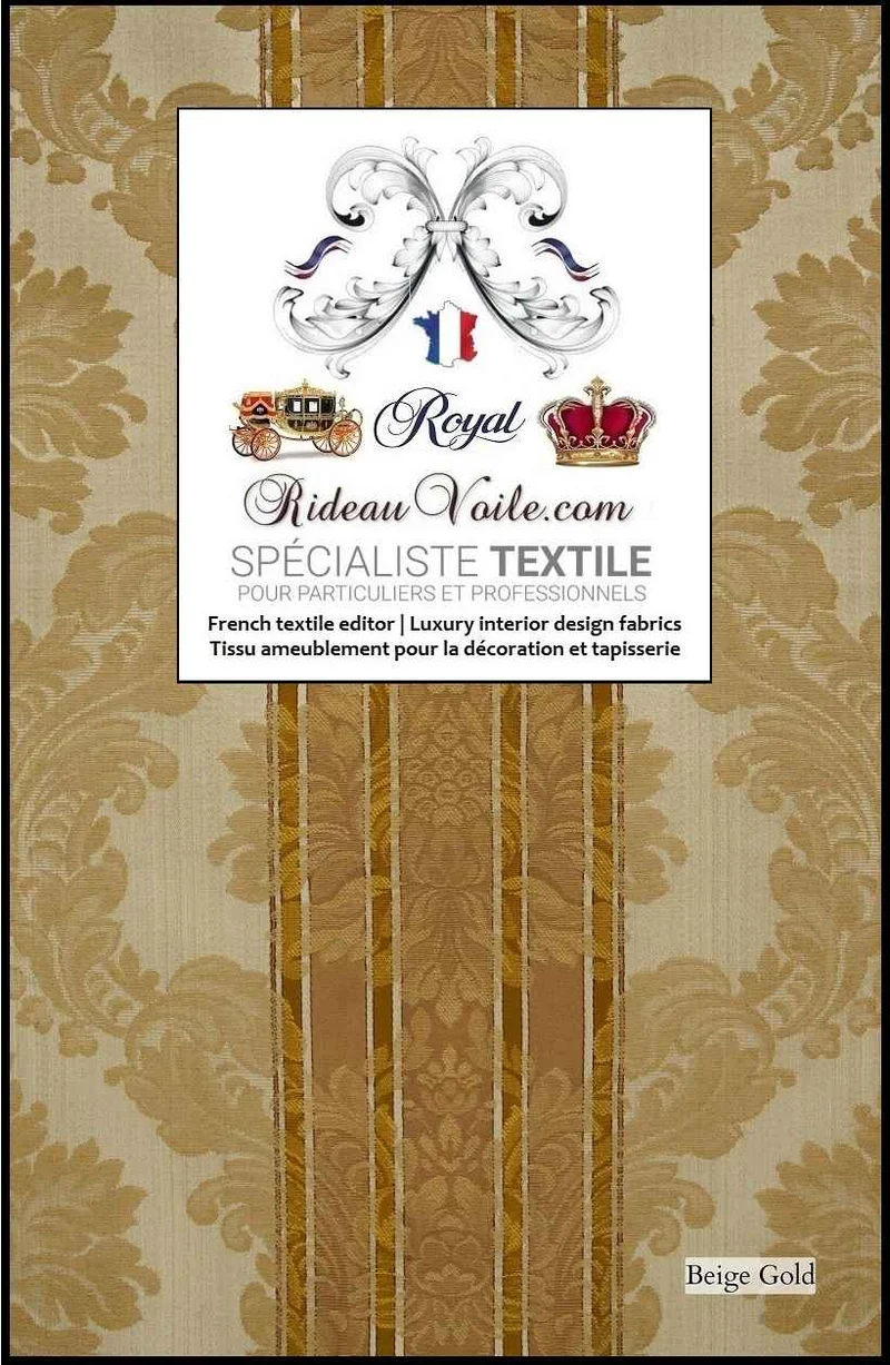 Jacquard Beige damassé floral classique Or Gold tissu d'ameublement largeur 280 cm