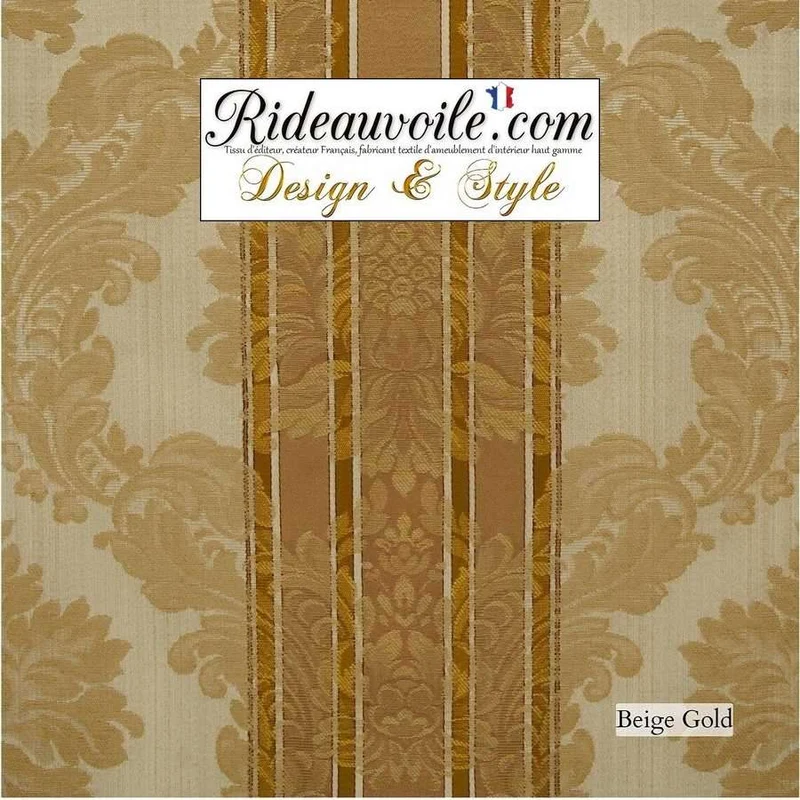 Jacquard Beige damassé floral classique Or Gold tissu d'ameublement largeur 280 cm