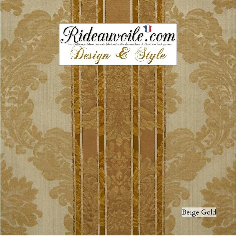 Jacquard Bleu damassé floral classique Or Gold tissu d'ameublement largeur 280 cm
