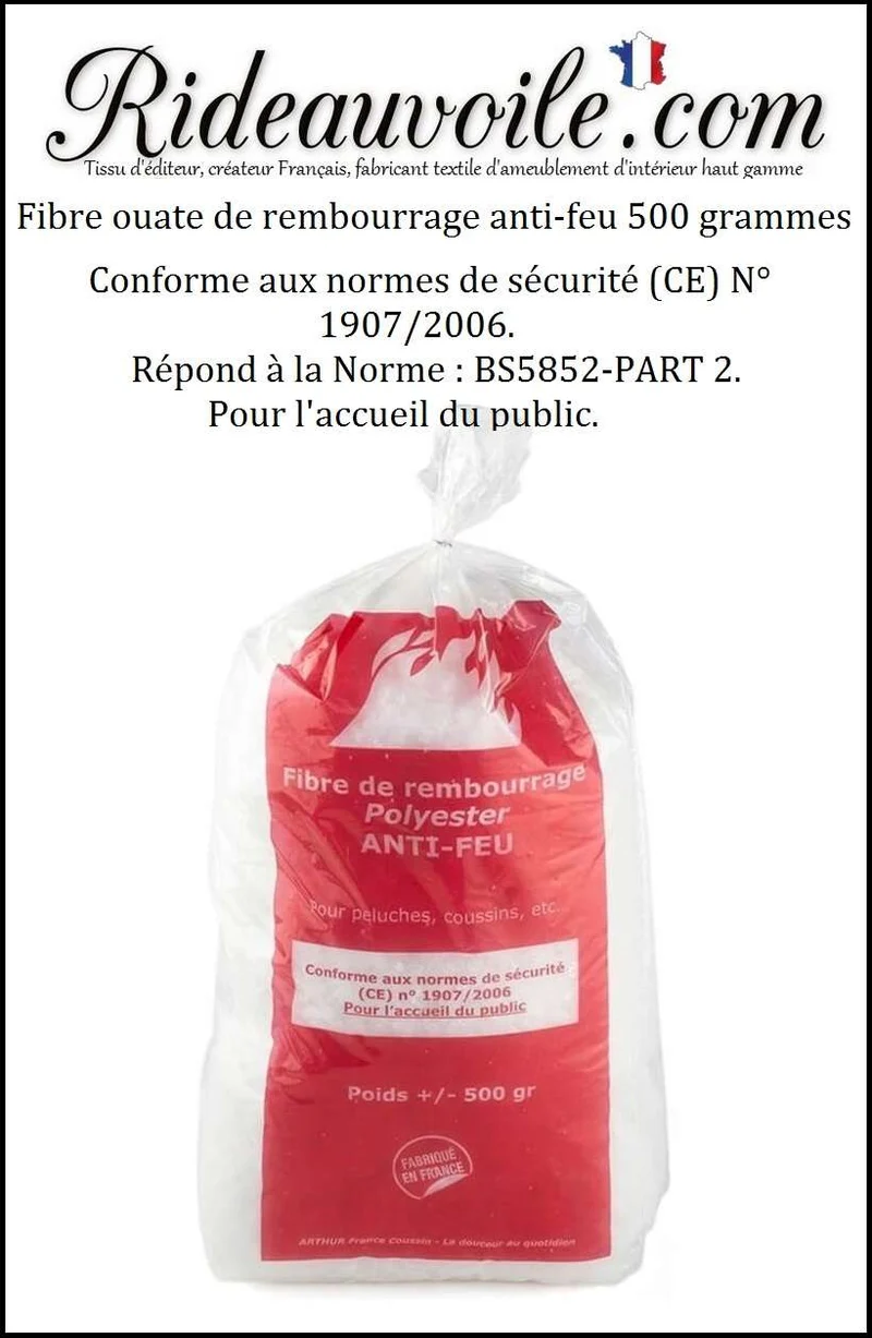 Ouate rembourrage ignifugé sac 500gr garnissage d'oreillers, coussins, peluches, poupées