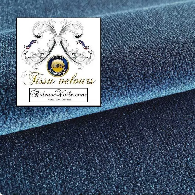 Tissu éditeur ameublement velours bleu architect interior's home ignifuge M1 mètre