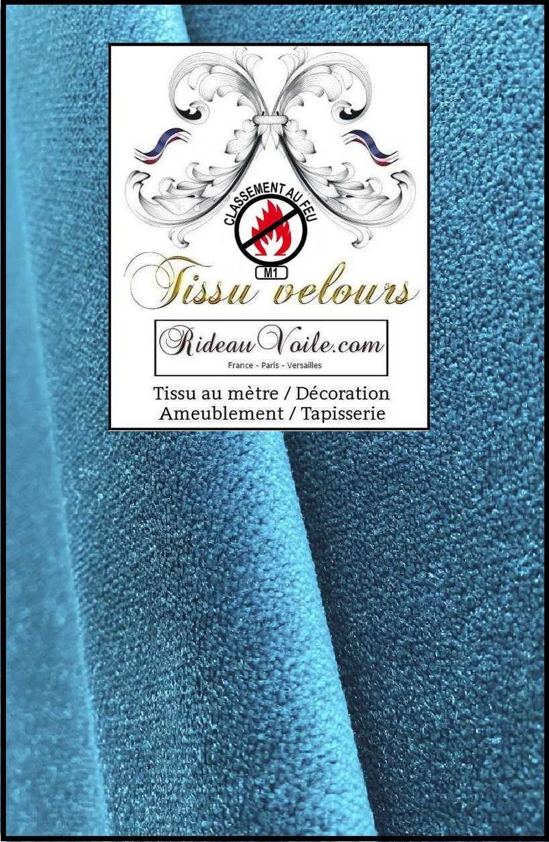 Tissu ameublement velours bleu rideau architecte intérieur ignifuge M1 mètre