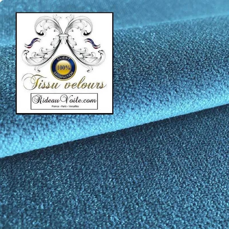 Tissu ameublement velours bleu rideau architecte intérieur ignifuge M1 mètre