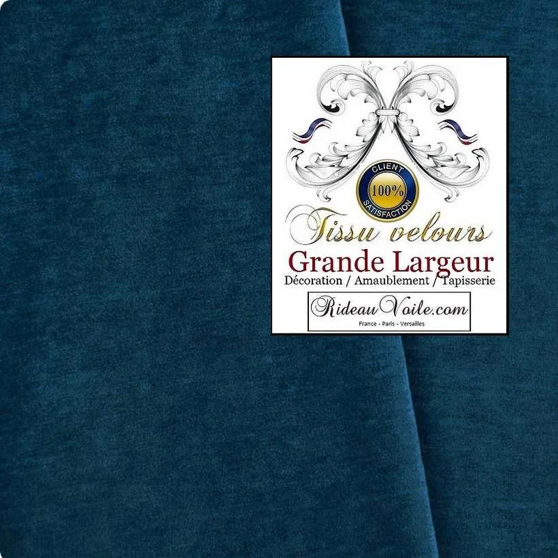 Velours ameublement bleu double face rideau grande largeur 300cm mètre
