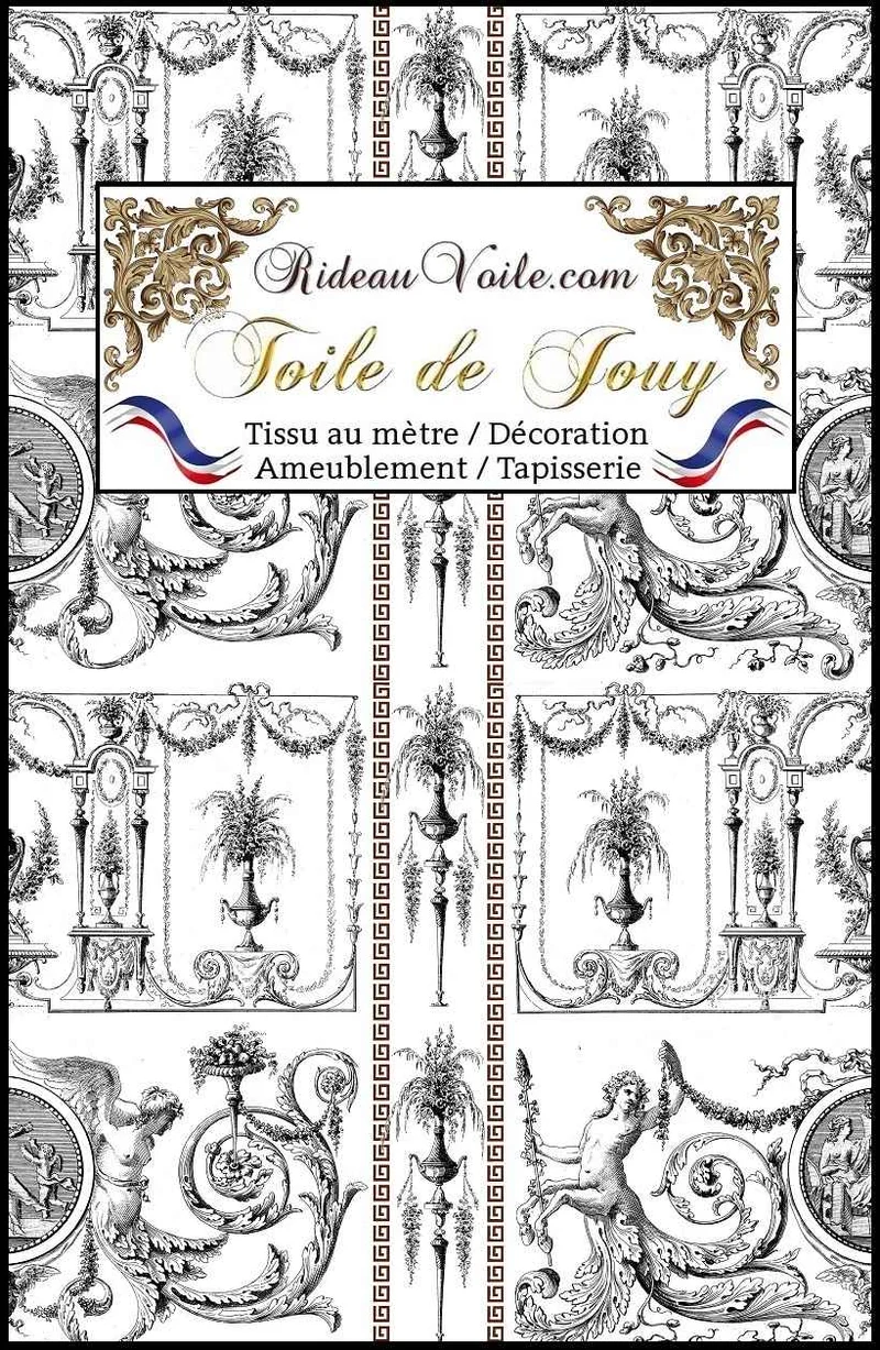 Boutique tissu ameublement Toile de Jouy imprimé ornement mètre rideau