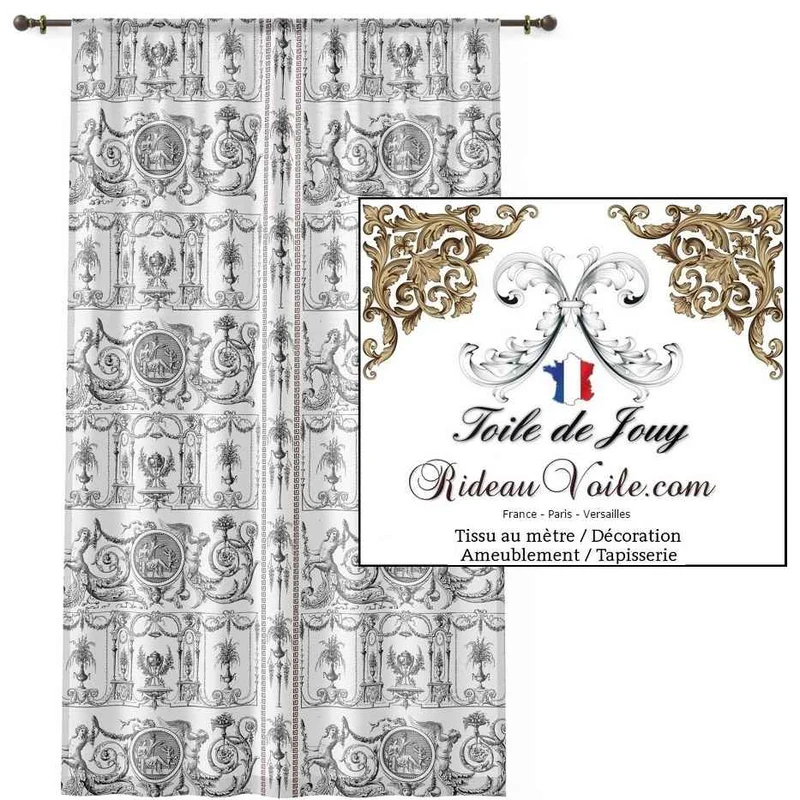 Boutique tissu ameublement Toile de Jouy imprimé ornement mètre rideau