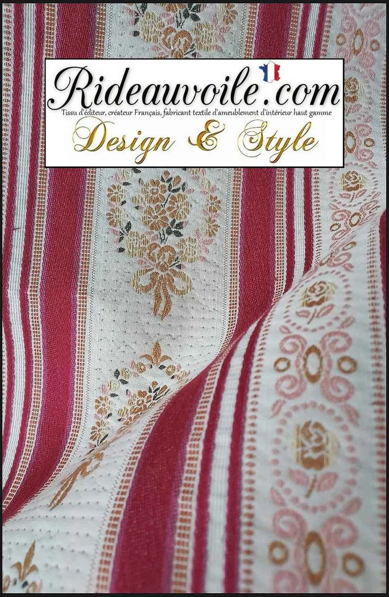 Tissu Directoire Antique interior's french style rayures Rouge mètre rideau