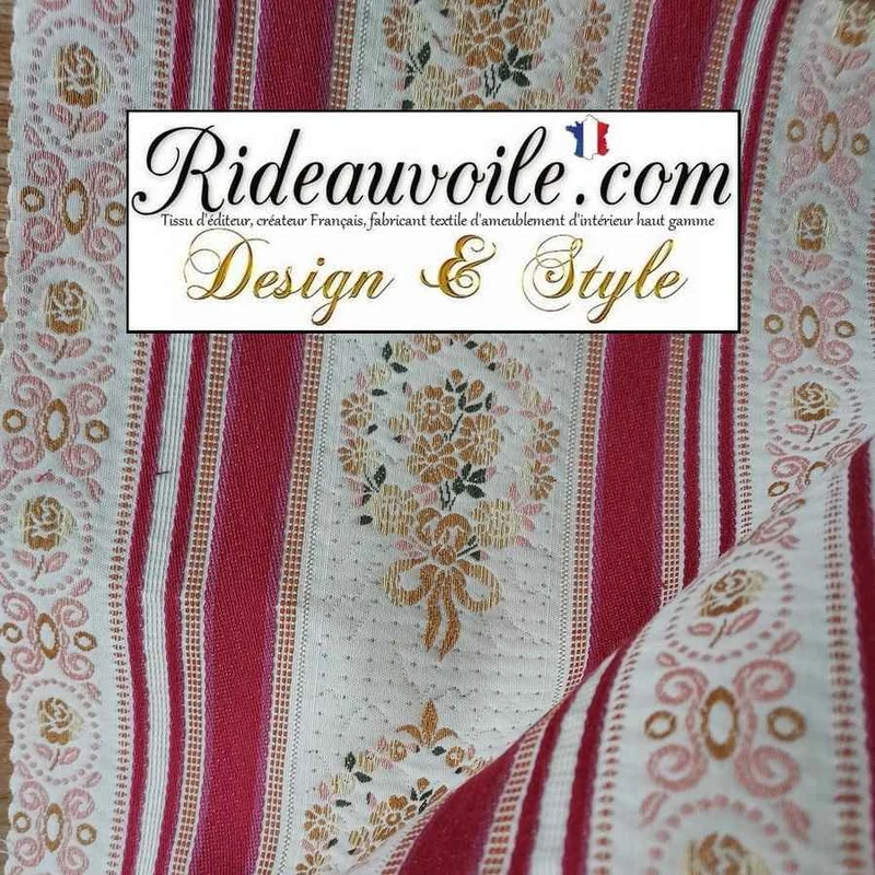 Tissu Directoire Antique interior's french style rayures Rouge mètre rideau