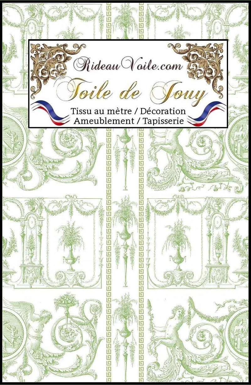 Paris France boutique tissu Toile de Jouy vert tilleul au mètre rideau Paris
