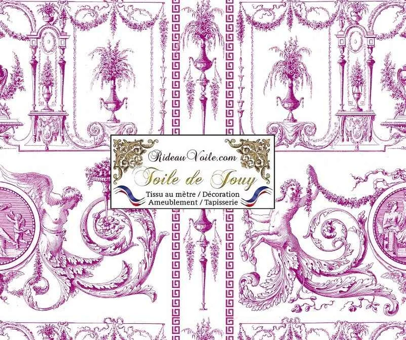 Architecte Décoration tissu Toile de Jouy imprimé rose fuchsia mètre rideau Paris