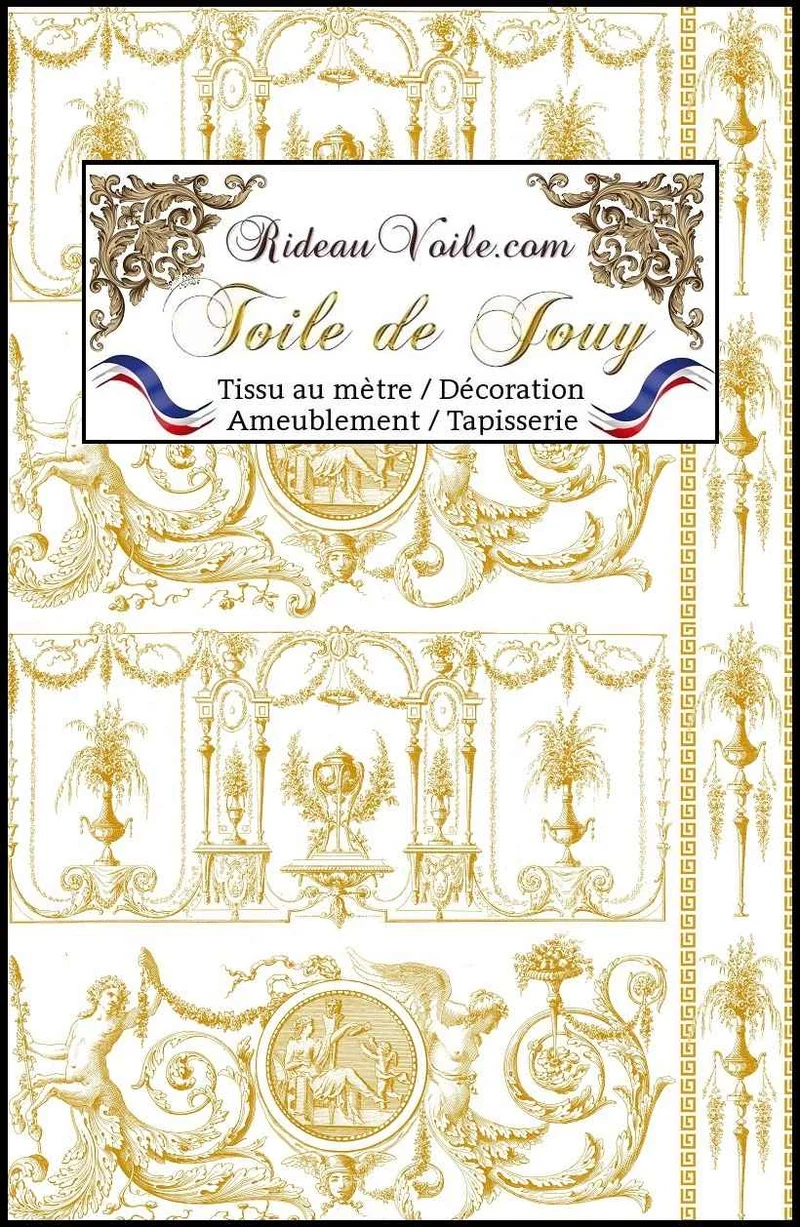Décoration tissu Toile de Jouy ameublement jaune ocre mètre rideau Paris