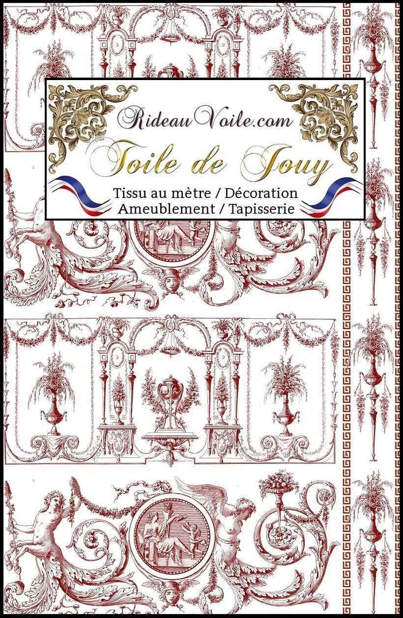 Boutique tissu Toile de Jouy ameublement rouge ignifuge occultant mètre rideau