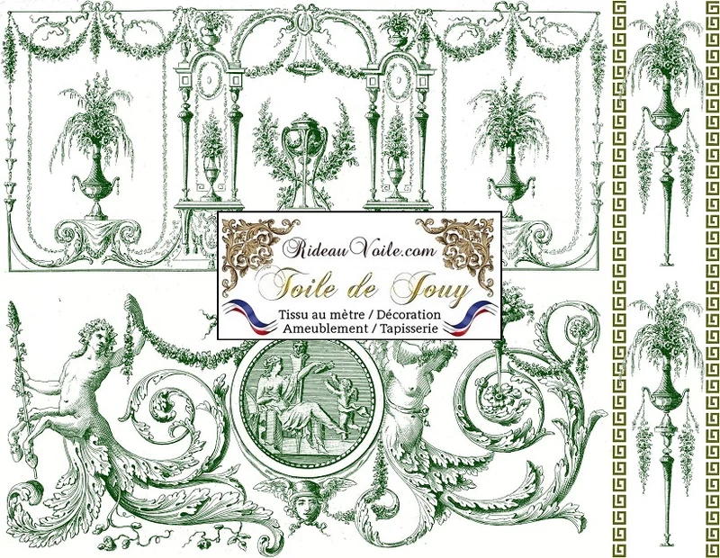 Tissu ameublement coton lin ignifuge occultant Toiles de Jouy violet mètres rideau