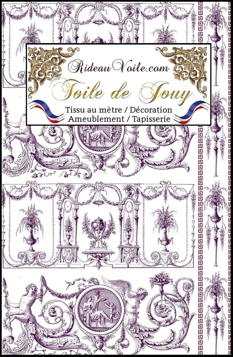 Tissu coton lin ignifigé occultant Toiles de Jouy violet mètres Éditeur textile rideau