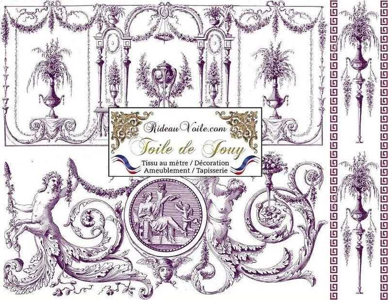Tissu coton lin ignifigé occultant Toiles de Jouy violet mètres Éditeur textile rideau