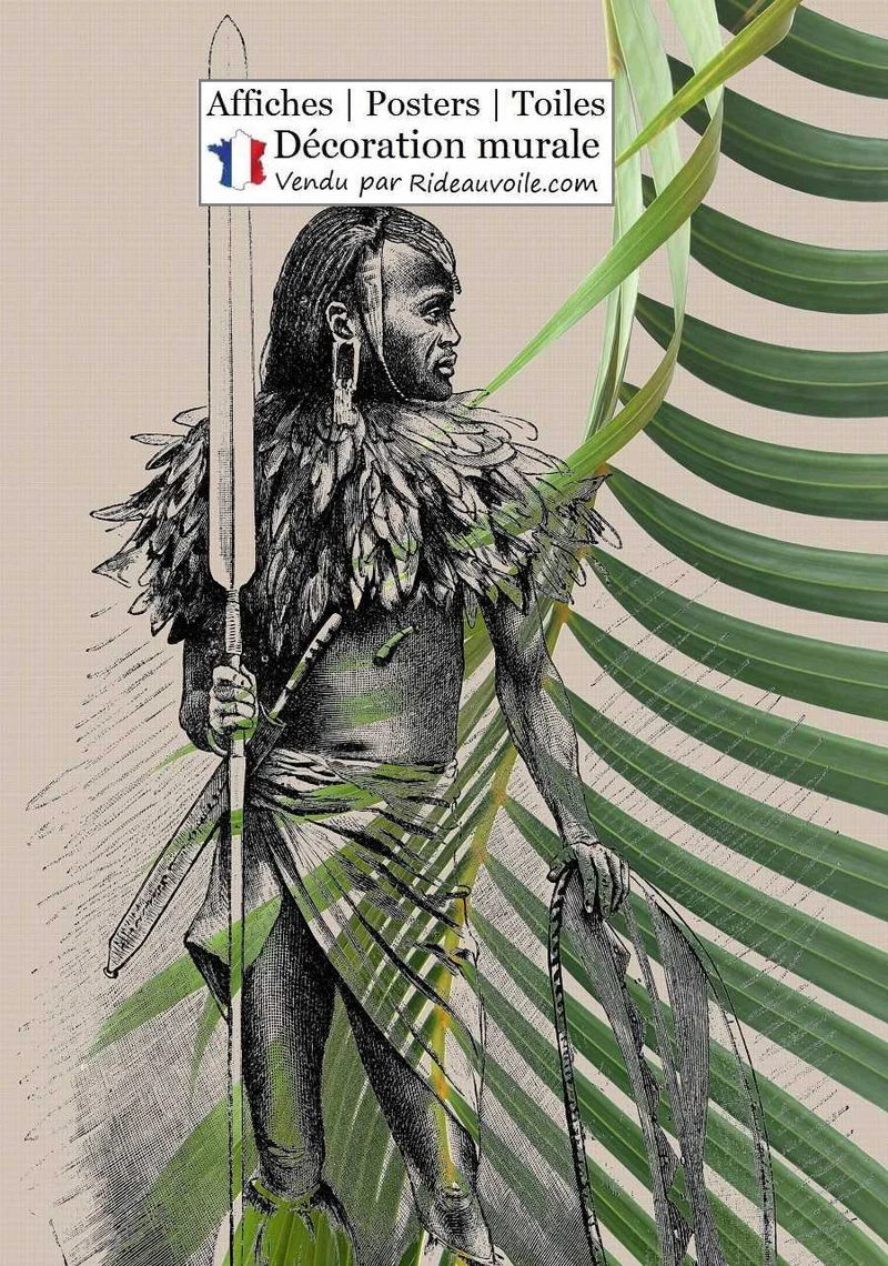 Tableau exotique Affiche Poster feuilles verte Tropical Botanique homme Africain