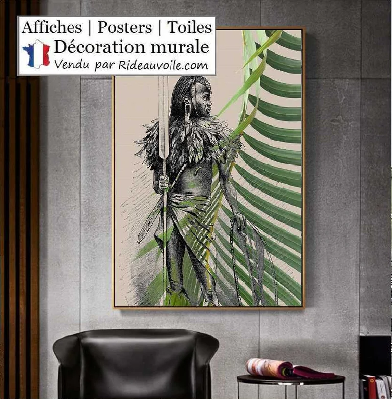 Tableau exotique Affiche Poster feuilles verte Tropical Botanique homme Africain