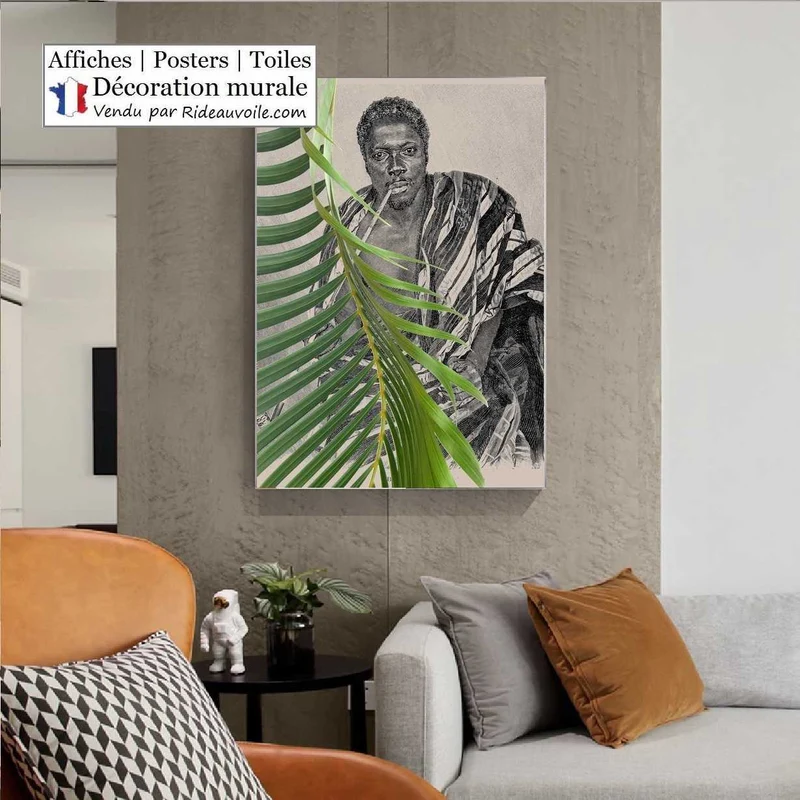Tableau exotique Affiche Poster feuilles verte Tropical Botanique Chef homme Africain
