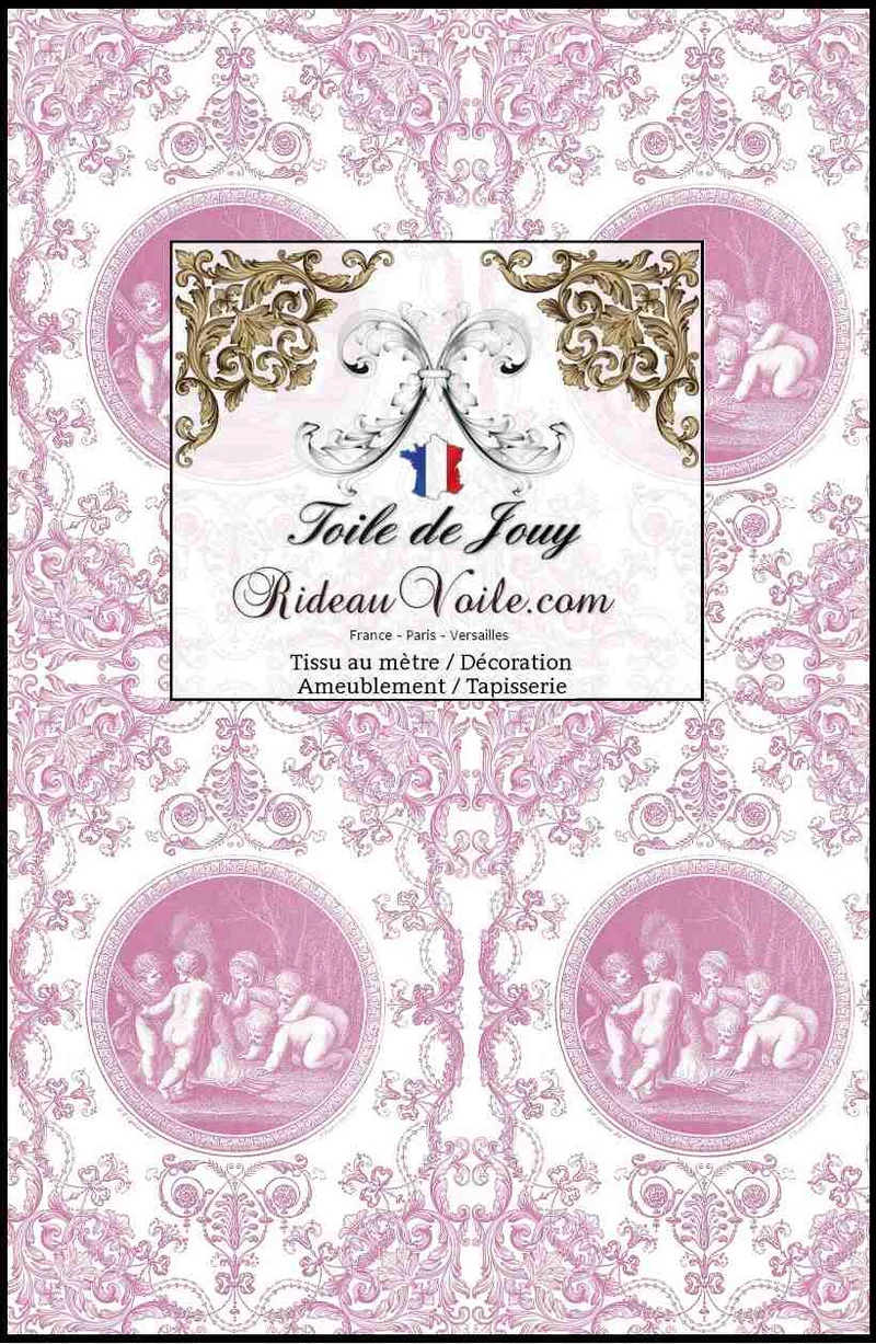 Tissu Toile de Jouy traditionnelle imprimé Rose au mètre rideau voilage