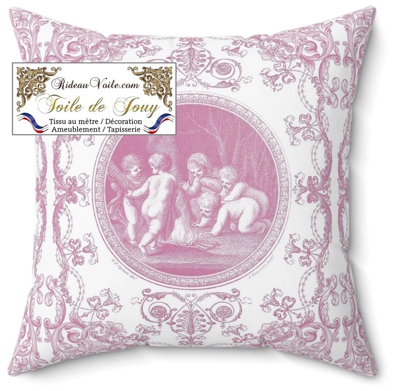 Tissu Toile de Jouy traditionnelle imprimé Rose au mètre rideau voilage