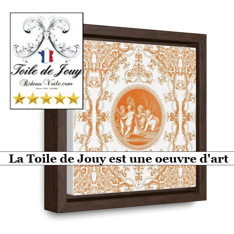 Tissu d'ameublement imprimé Toile de Jouy intemporelle orange au mètre