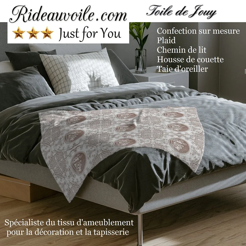 Vintage Patrimoine Tissu ameublement imprimé Toile de Jouy Beige brun mètre