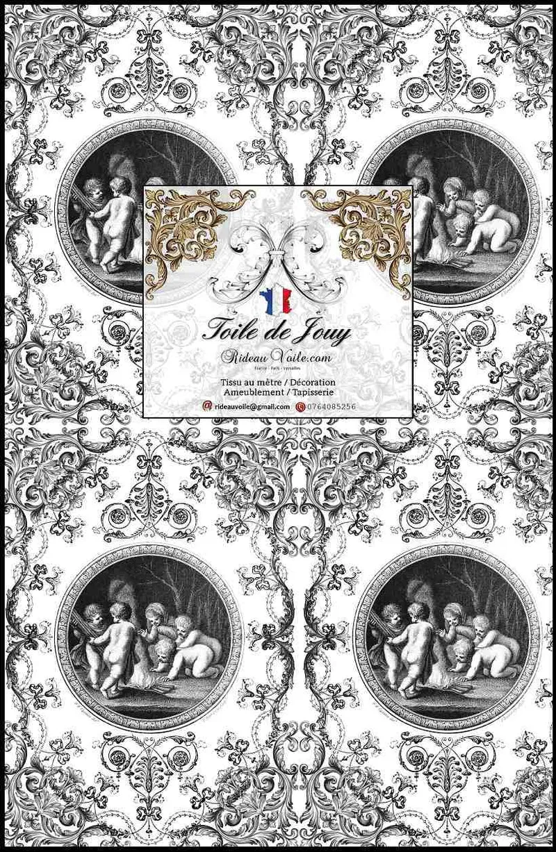 Tissu d'éditeur d'ameublement Baroque Toile de Jouy Céleste motif Anges mètre