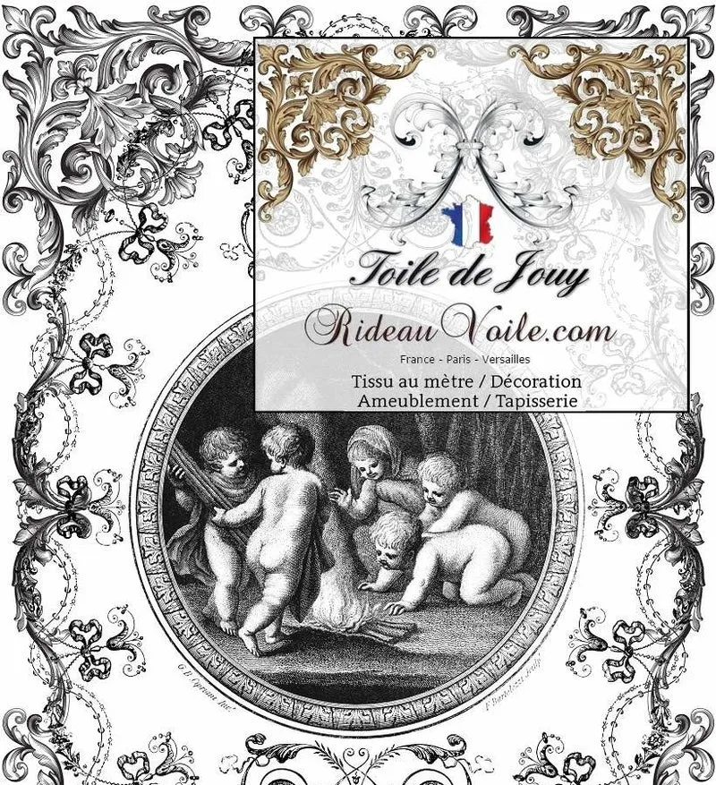 Tissu d'éditeur d'ameublement Baroque Toile de Jouy Céleste motif Anges mètre
