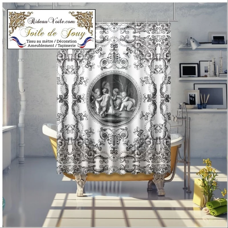 Tissu d'éditeur d'ameublement Baroque Toile de Jouy Céleste motif Anges mètre