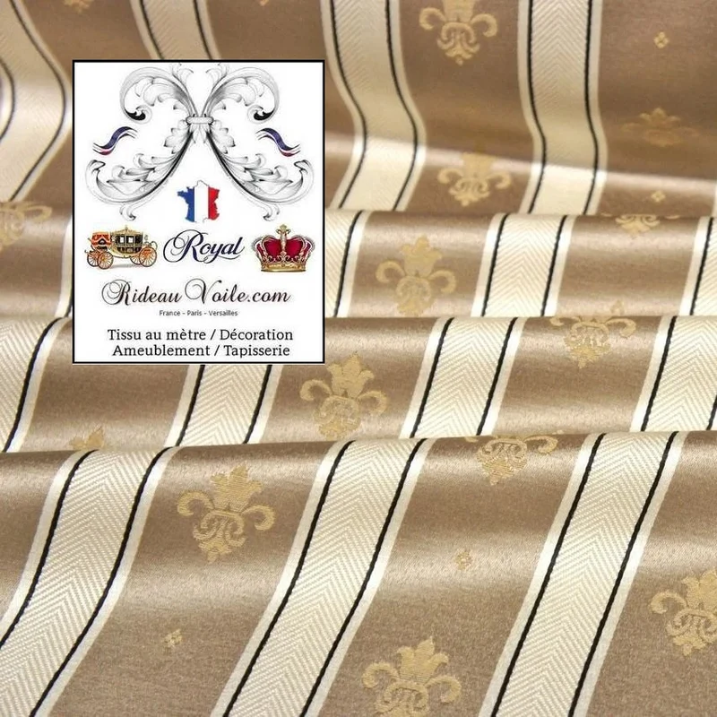 Tissu Jacquard Or mètre motif Fleur de Lys Empire Baroque rayures rideau
