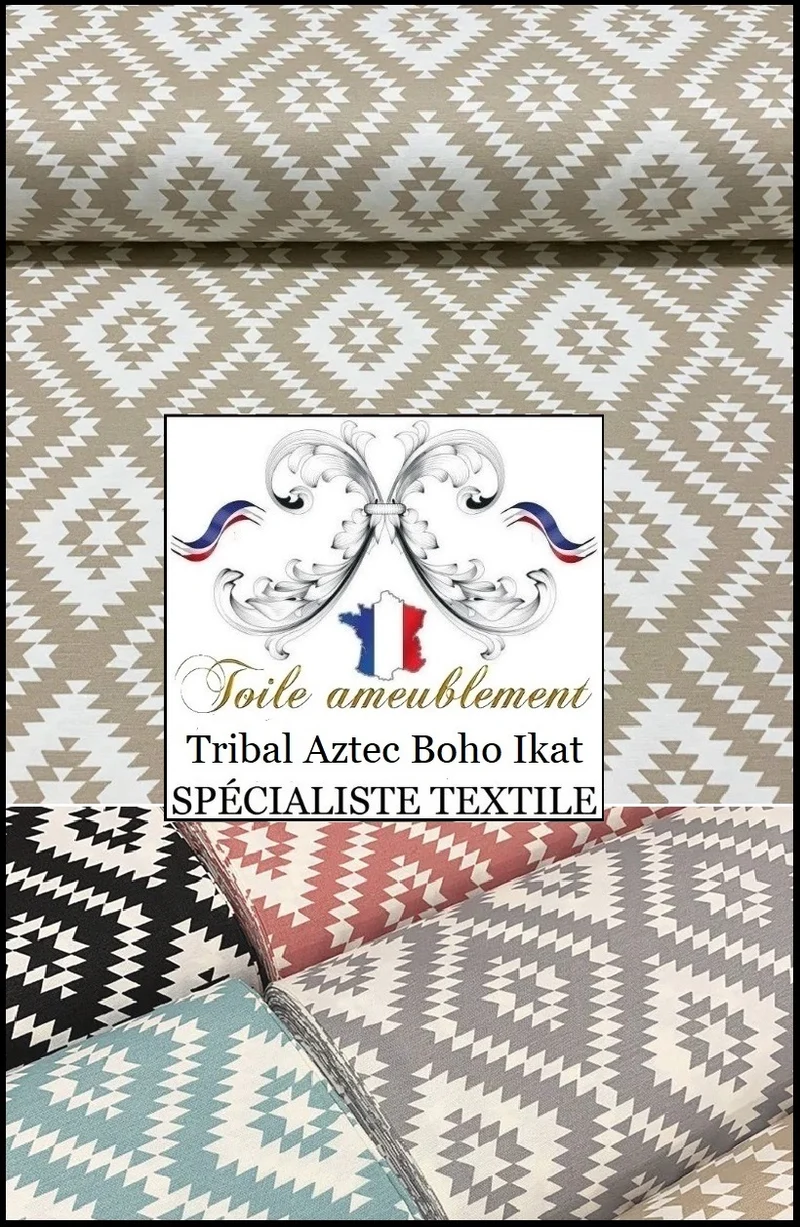 Tissu toile beige ameublement Boho Ikat Hydrofuge Outdoor rideau tapisserie