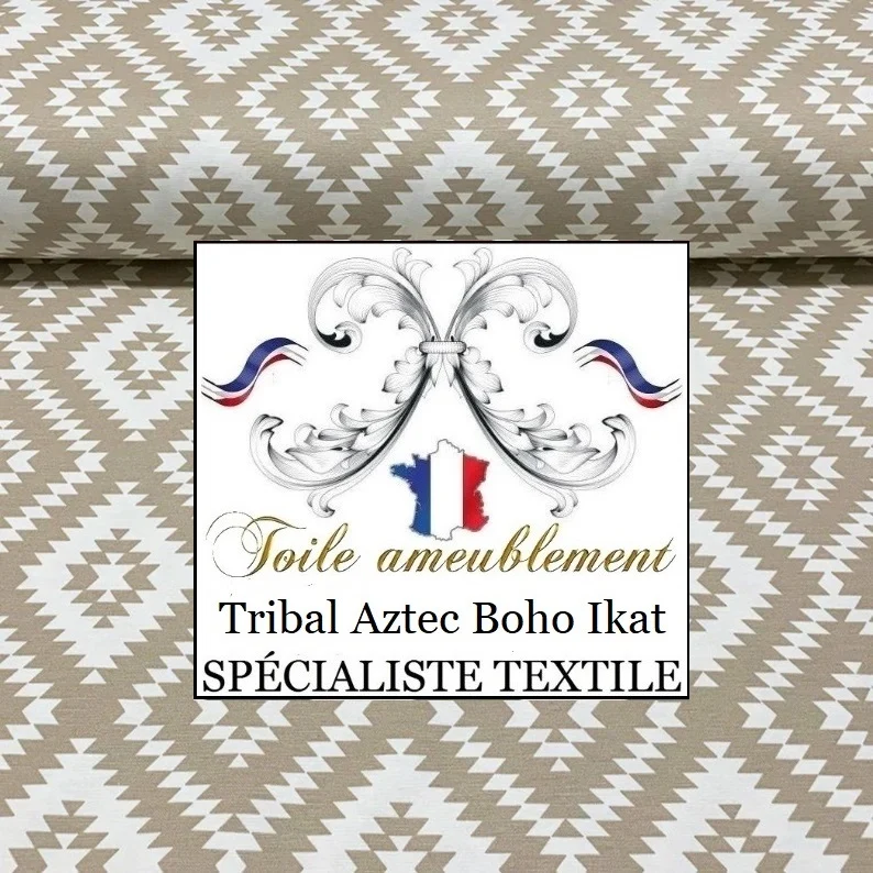 Tissu toile beige ameublement Boho Ikat Hydrofuge Outdoor rideau tapisserie