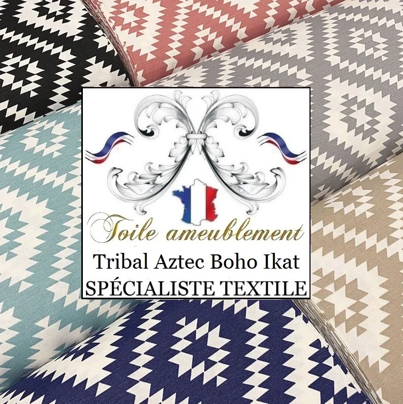 Toile coton déperlant imprimé bleu vert menthe design ethnique Boho Ikat mexicain mètre