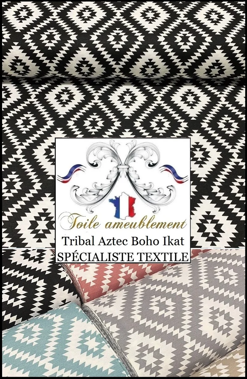 Toile noir tissu ethnique motif Boho Ikat mexicain déperlant rideau siège