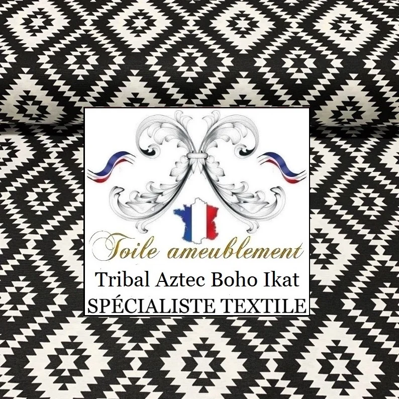 Toile noir tissu ethnique motif Boho Ikat mexicain déperlant rideau siège
