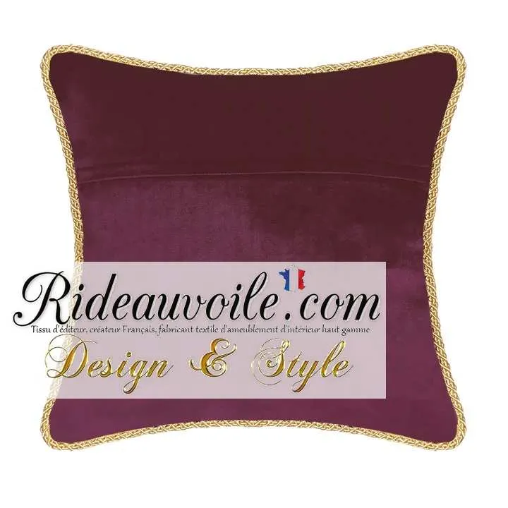 Housses Coussin d'intérieur velours rouge & broderie motif Abeilles galon Or accessoires