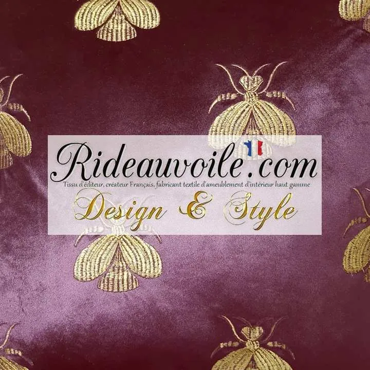 Housses Coussin d'intérieur velours rouge & broderie motif Abeilles galon Or accessoires