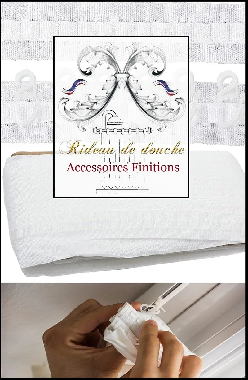 Finition ruflette ruban fronceur blanc rideau de douche accessoires crochets
