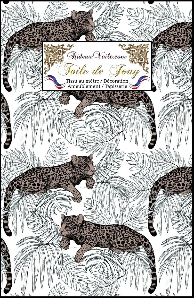 Toile de Jouy tissu ameublement Afrique Jungle guépard mètre rideau voilage