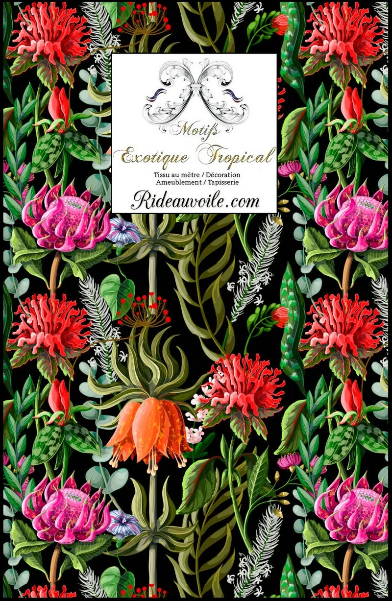 Tissu ameublement imprimé Tropical jungle exotique mètre rideau travaux rénovation intérieur