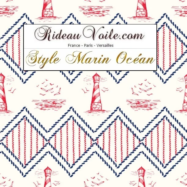 Textile haut gamme motif rayure style marin mètre imprimé bateau phare