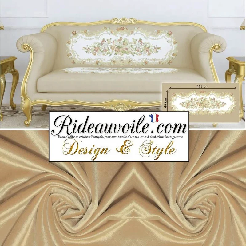 Tissu canapé brodé beige Velours style broderie Tapisserie Antique Aubusson française