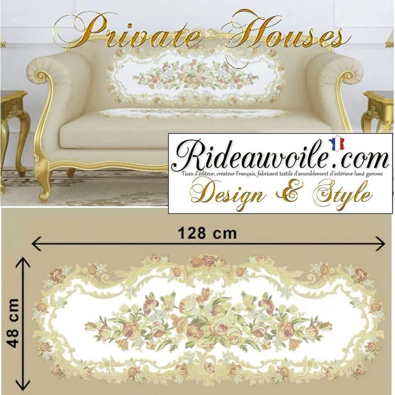 Tissu canapé brodé beige Velours style broderie Tapisserie Antique Aubusson française