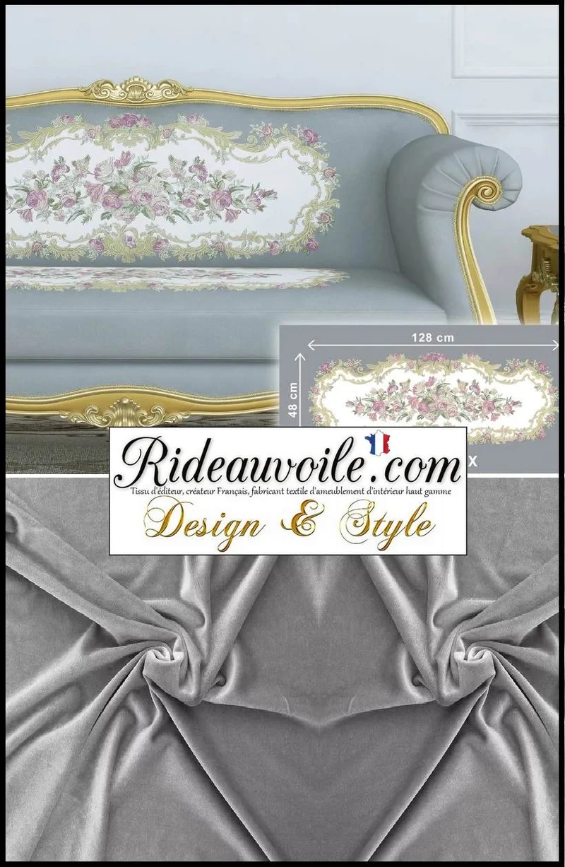 Tissu canapé brodé Velours style broderie Tapisserie Antique Aubusson française