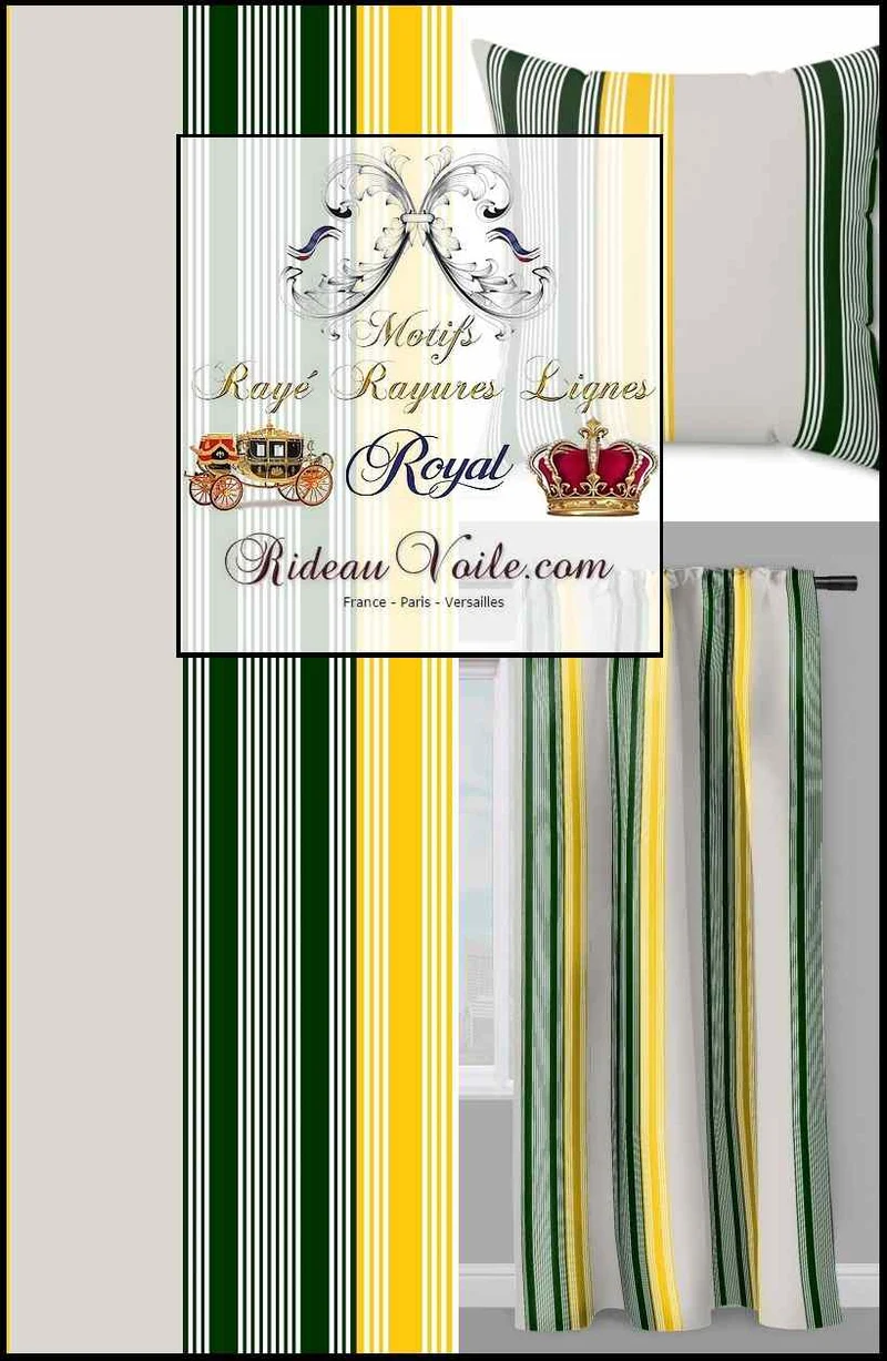 Tissu toile ameublement rayé rayures lignes vert jaune mètre rideau voilage tapisserie